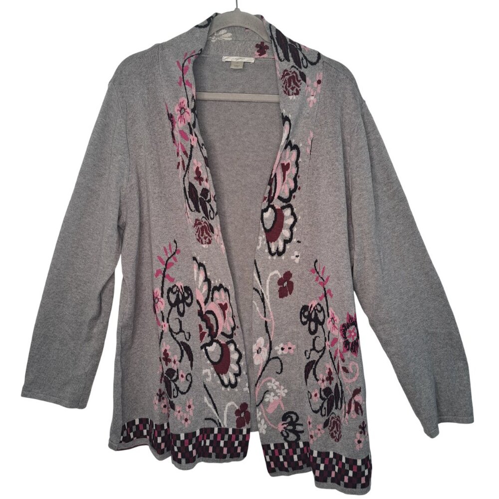 CJ Banks Gray Floral Open Front Cardigan Plus Size 1x